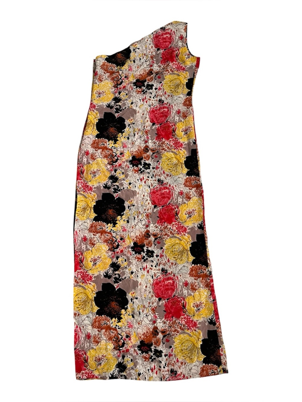 100% SILK Vintage One-Shoulder Floral Maxi Dress